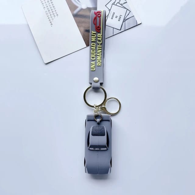 Cute Car 3D Silicon Keychain with Bagcharm and Strap (Choose From Drop Down)