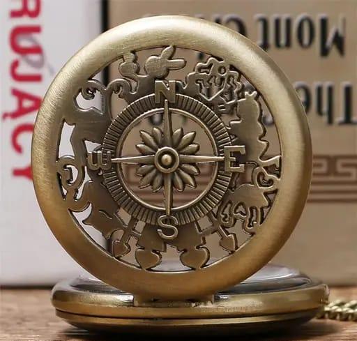 Vintage Compass Design Pocket Watch Keychain