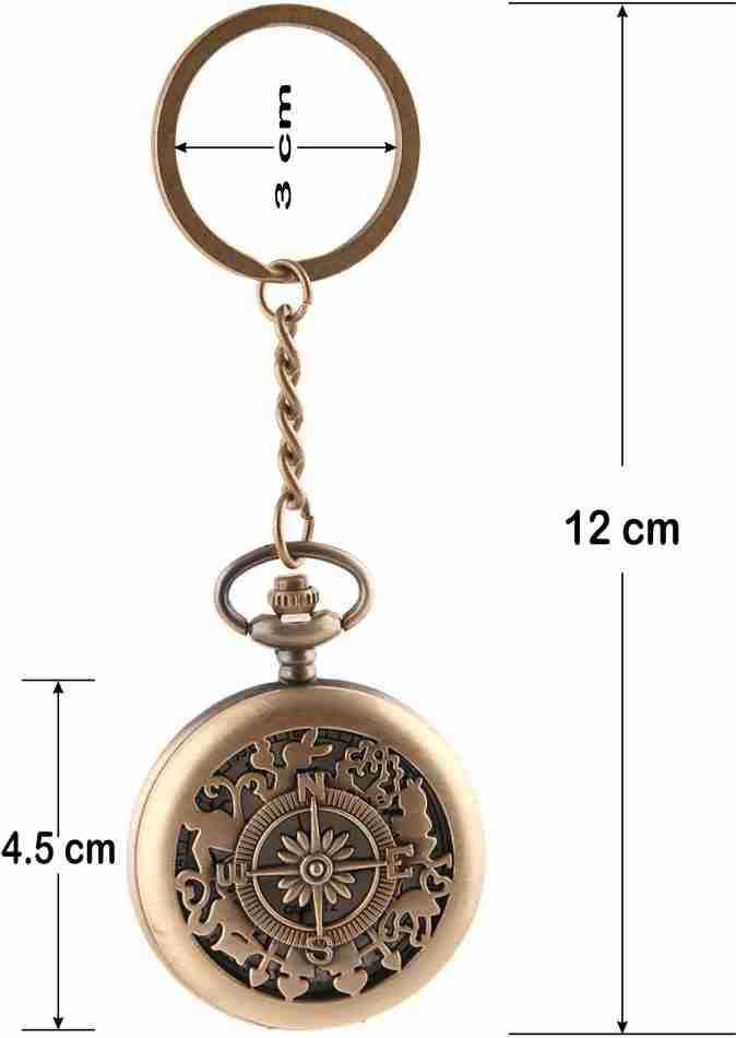 Vintage Compass Design Pocket Watch Keychain