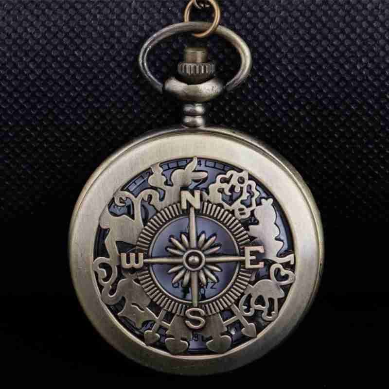 Vintage Compass Design Pocket Watch Keychain