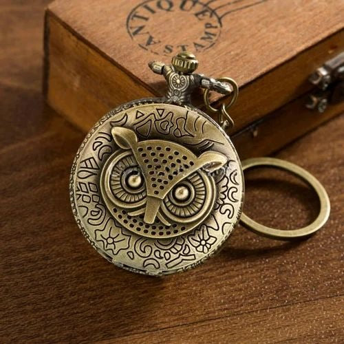 Vintage Owl Pocket Watch Keychain