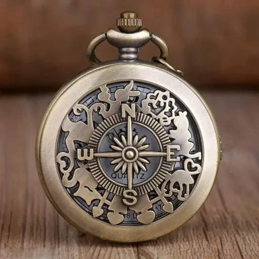 Vintage Compass Design Pocket Watch Keychain