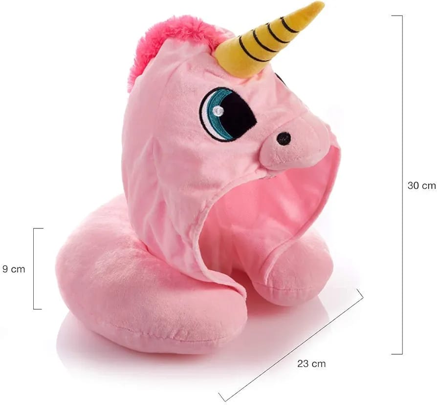 Pink Unicorn U Shaped Travel Neck Pillow with Hood Neck Support for Adult