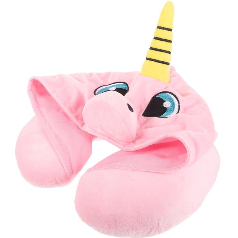 Pink Unicorn U Shaped Travel Neck Pillow with Hood Neck Support for Adult