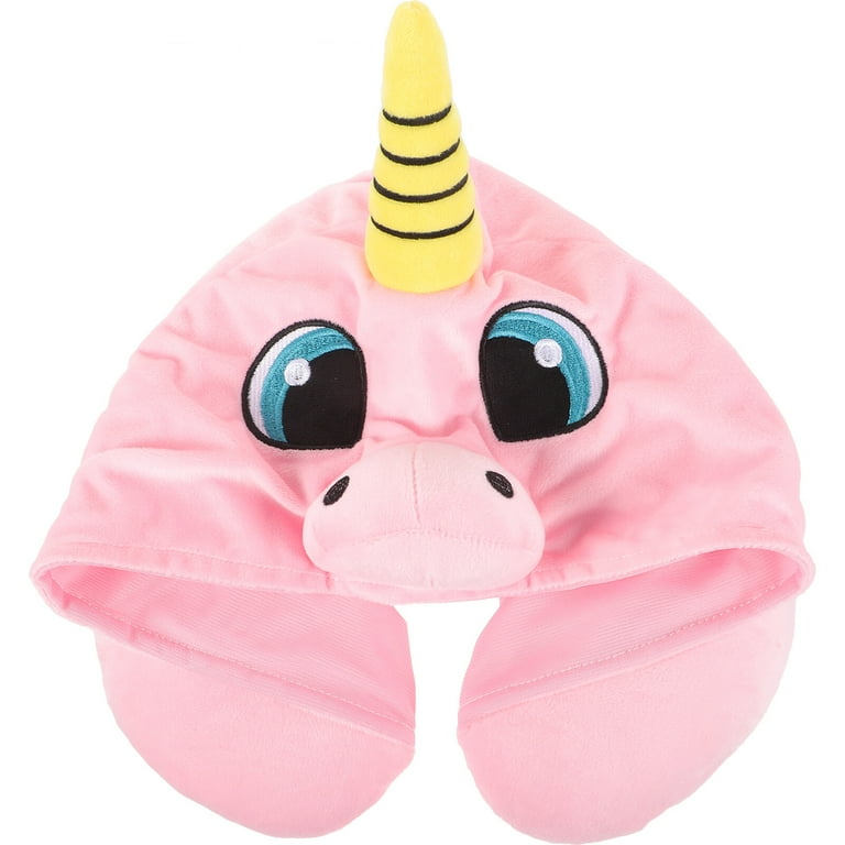 Pink Unicorn U Shaped Travel Neck Pillow with Hood Neck Support for Adult