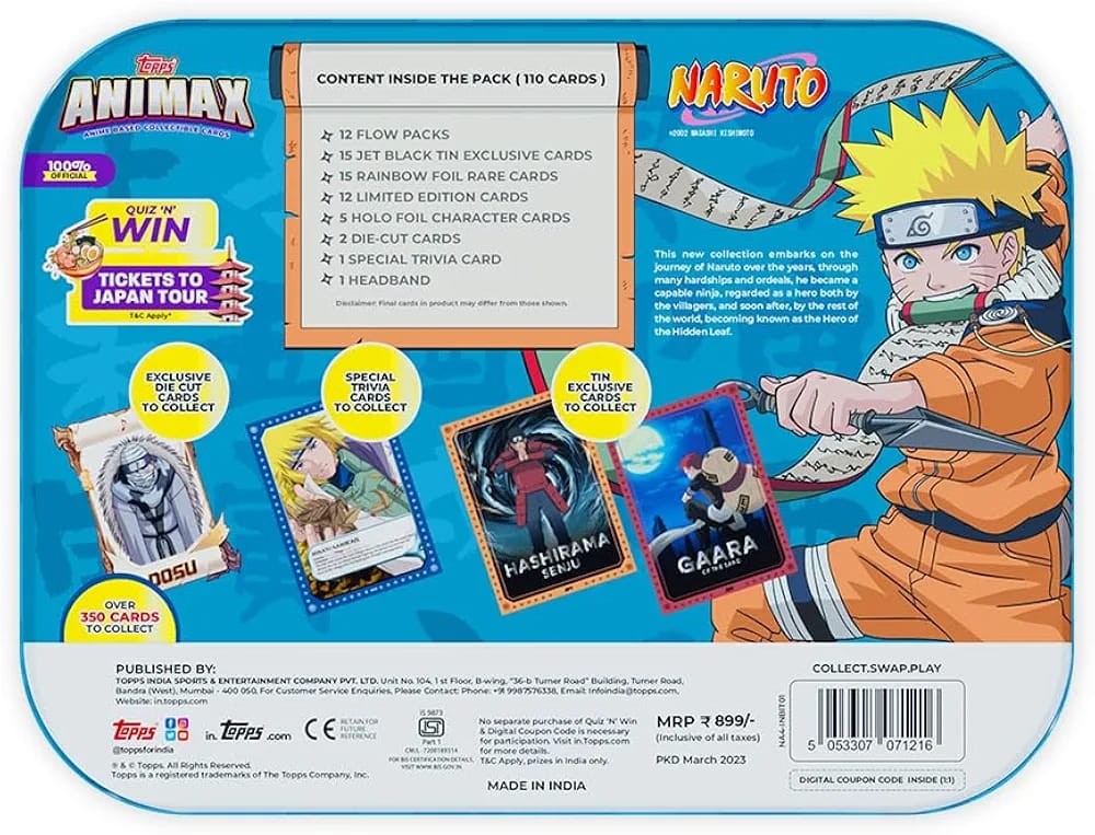 Topps Animax 2024 Official Naruto Collectible Card Game (Blaster Tin) (No Cash On Delivery Allowed On This Product) - Prepaid Orders Only