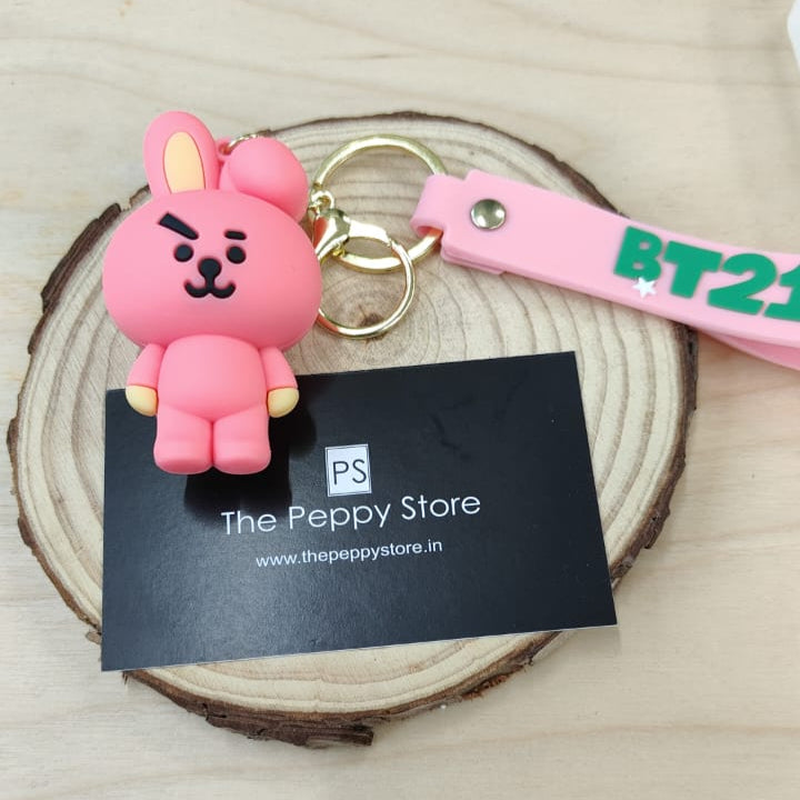 Bts / Bt21 3D Silicon Keychains with  Bagcharm and Strap ( Select From Dropdown Menu)