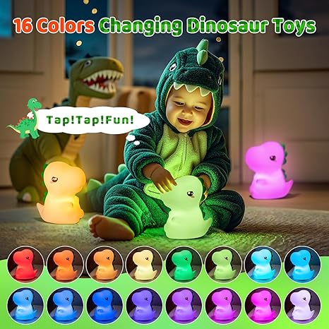 Dinosaur Night Light 7 Colors, Silicone Squishy Cat Lamp, Battery Operated Night Lights, Tap Control, Energy Saving LED Lamp Cute Gifts for Christmas, Nursery Nightlight