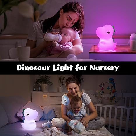 Dinosaur Night Light 7 Colors, Silicone Squishy Cat Lamp, Battery Operated Night Lights, Tap Control, Energy Saving LED Lamp Cute Gifts for Christmas, Nursery Nightlight