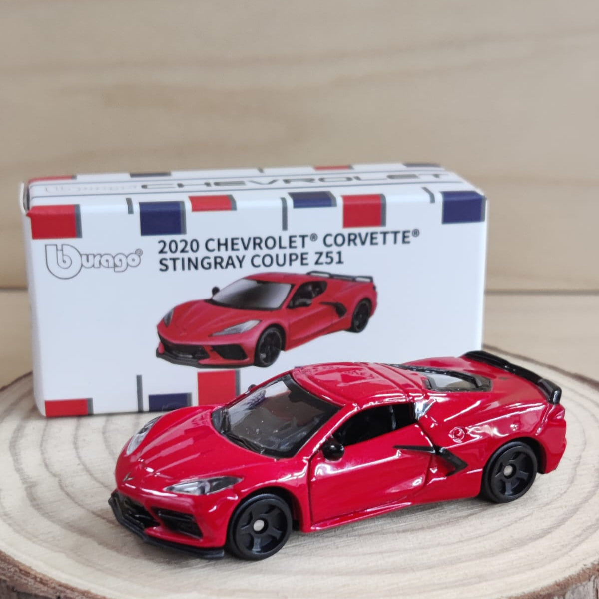 Official Bburago 2020 Chevrolet Corvette Stingray Coupe Z51 - Red - 1 : 64 Diecast Scale Model