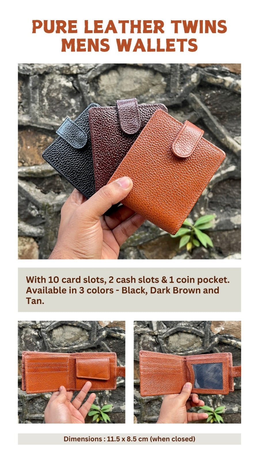 Personalised Pure Leather Twin Men's Wallets (No Cod on Personalised Orders) - Prepaid Orders Only