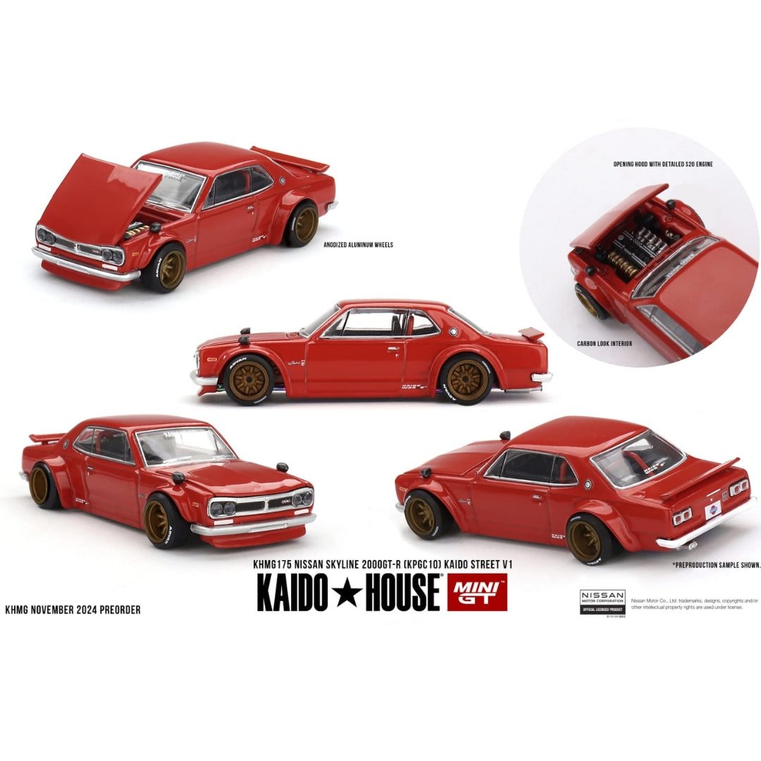 Kaido House x Mini GT - Nissan Skyline 2000GT-R (KPGC10) Kaido Street V1 - Red