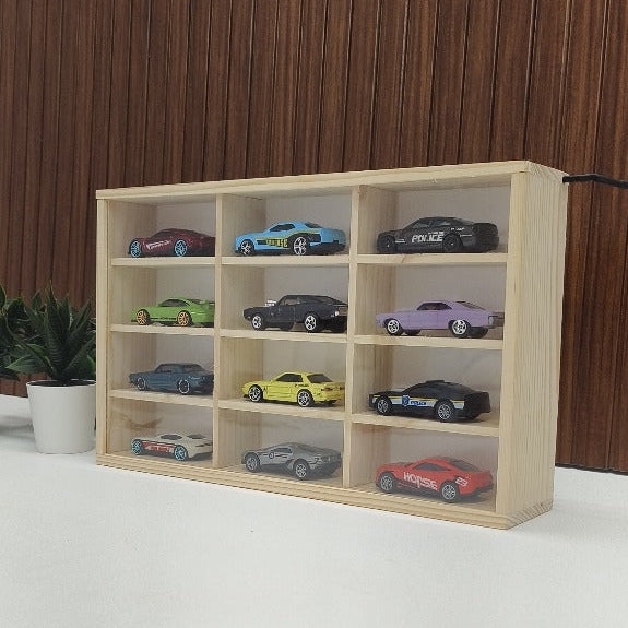 Wooden LED Hot Wheels Diecast Organizers With Light With Acrylic Dust Covers -  Fits 12 Cars ( No cars Included )