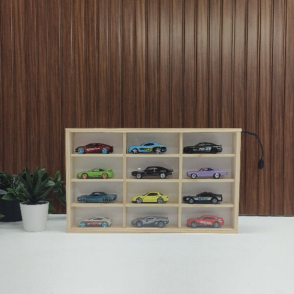Wooden LED Hot Wheels Diecast Organizers With Light With Acrylic Dust Covers -  Fits 12 Cars ( No cars Included )