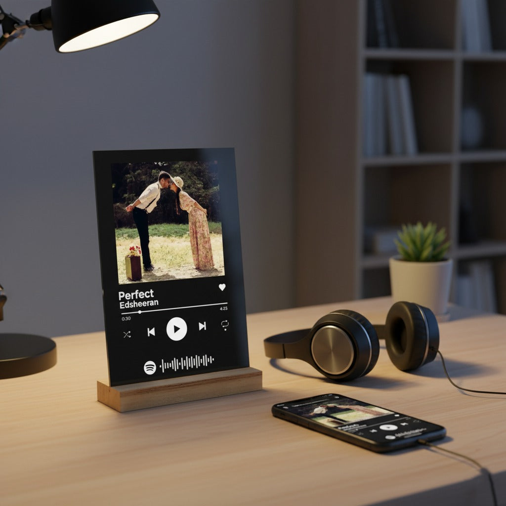 Customised Spotify Song Layout Music Plaque-BLACK . Comes with wooden stand( NO COD ALLOWED ON THIS PRODUCT)