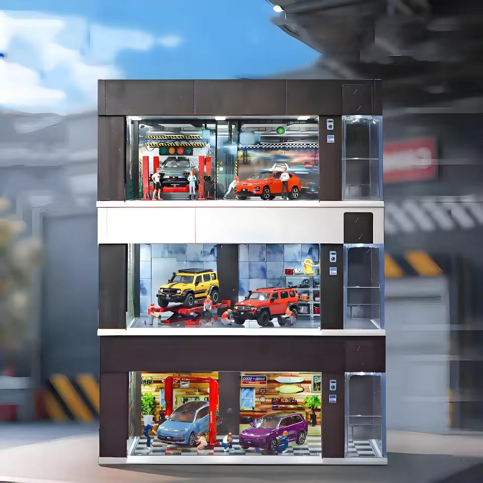 Electric Motorized Garage Diorama With Lights and Voice Control  for 1:64 Diecast Scale Models - USB chargeable and Battery Operated - Select From Drop Down (No Cod Allowed On This Product) - Prepaid Orders Only