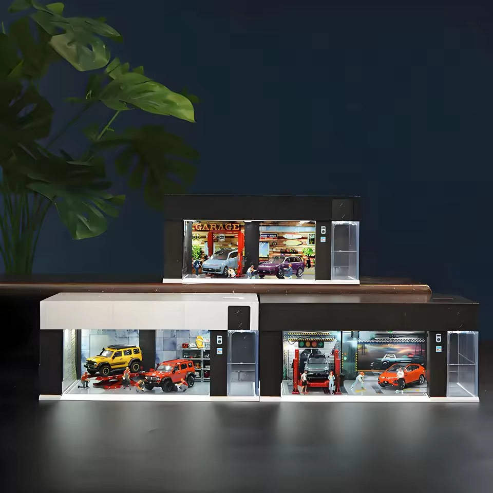 Electric Motorized Garage Diorama With Lights and Voice Control  for 1:64 Diecast Scale Models - USB chargeable and Battery Operated - Select From Drop Down (No Cod Allowed On This Product) - Prepaid Orders Only