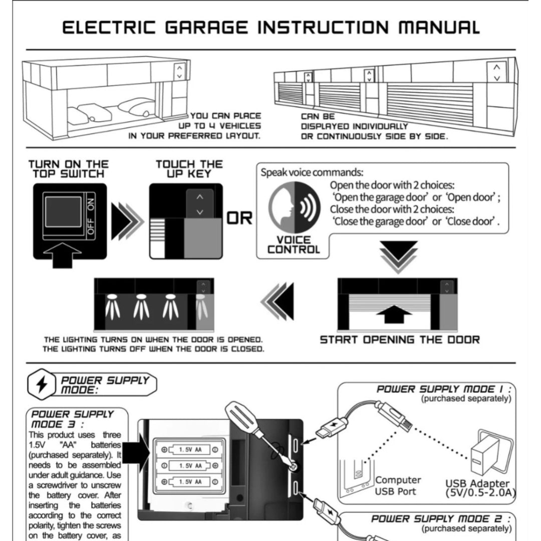 Electric Motorized Garage Diorama With Lights and Voice Control  for 1:64 Diecast Scale Models - USB chargeable and Battery Operated - Select From Drop Down (No Cod Allowed On This Product) - Prepaid Orders Only
