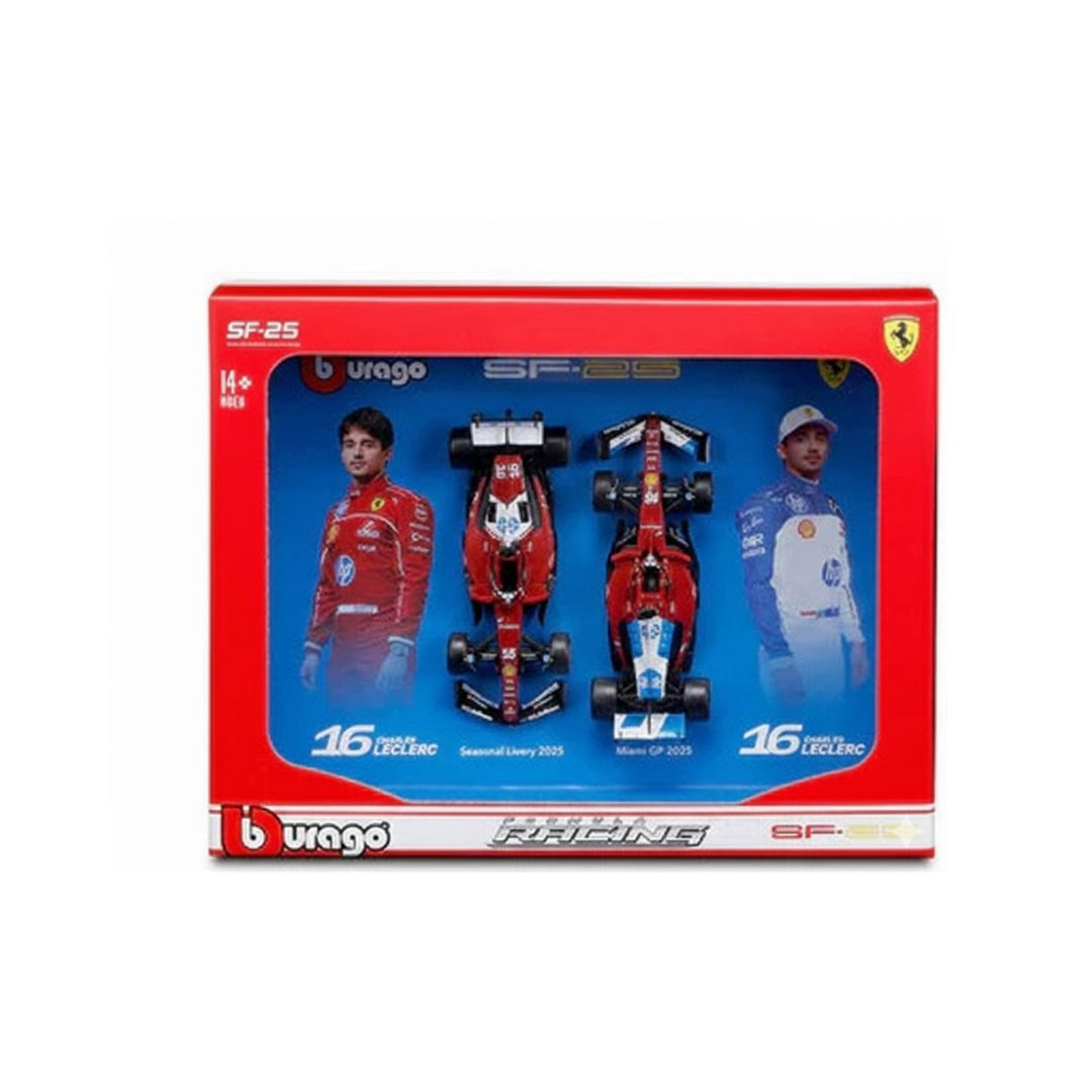 Official Bburago  - Scale 1 : 43 2025 Ferrari SF-25 Charles Leclerc Diecast Scale Model - Pack Of 2