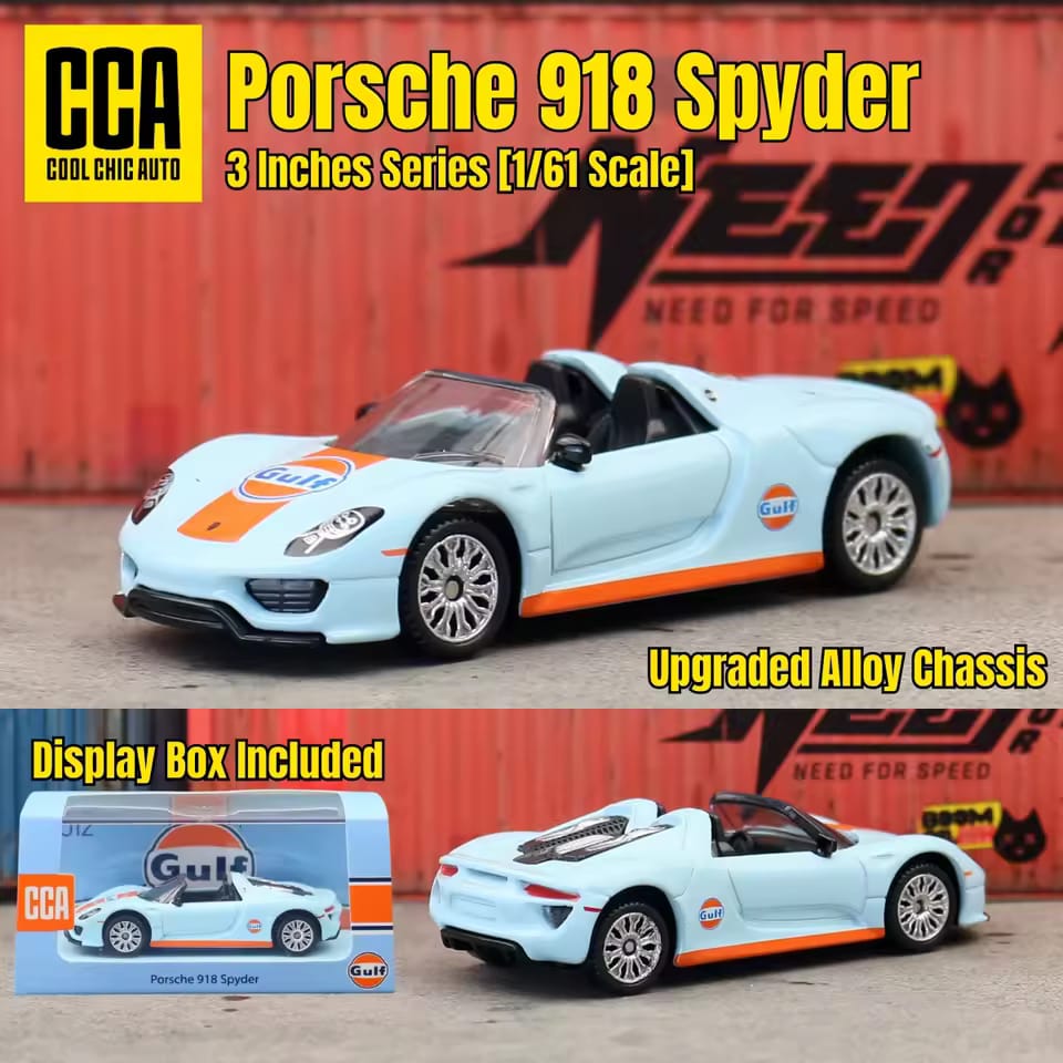 Scale 1 :61 CCA Gulf Porsche 918 Spyder Scale Model Car With Acrylic Case