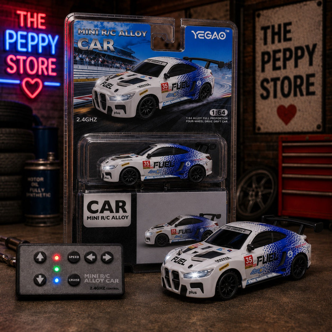 YEGAO 1:64 Mini RC Alloy Sports Drift Car 2.4GHz Remote Control Car | White & Blue Die-Cast Racing Car with Controller