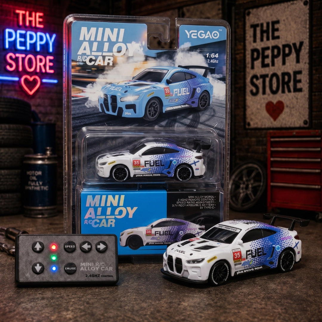 YEGAO BMW 1:64 Mini RC Alloy Sports Drift Car 2.4GHz Remote Control Car | White & Blue Die-Cast Racing Car with Controller