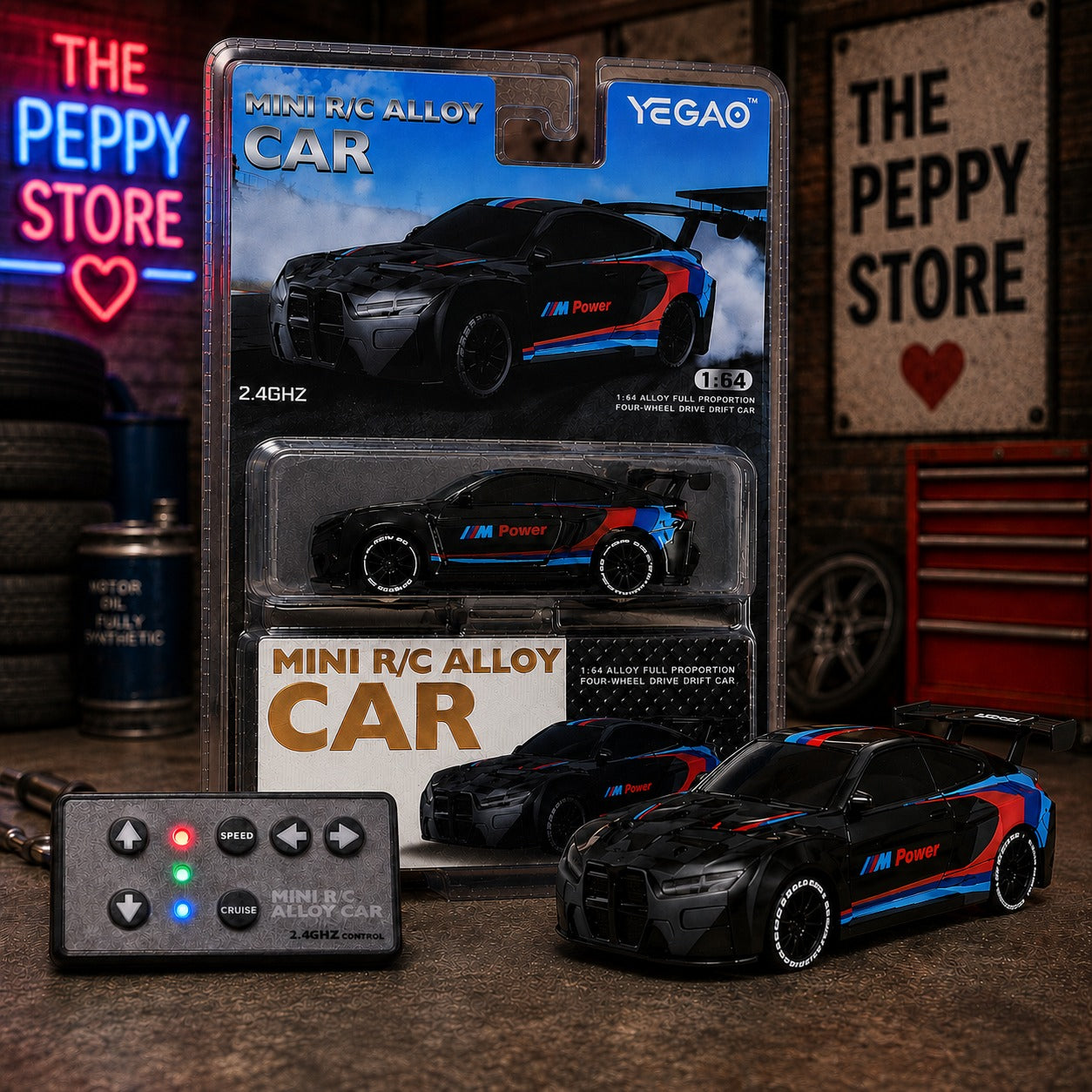Yegao BMW M4 (G82)  black Scale 1:64 Mini 2.4 GHZ Remote Control Alloy Full Proportion Four-Wheel Drive Drift Car