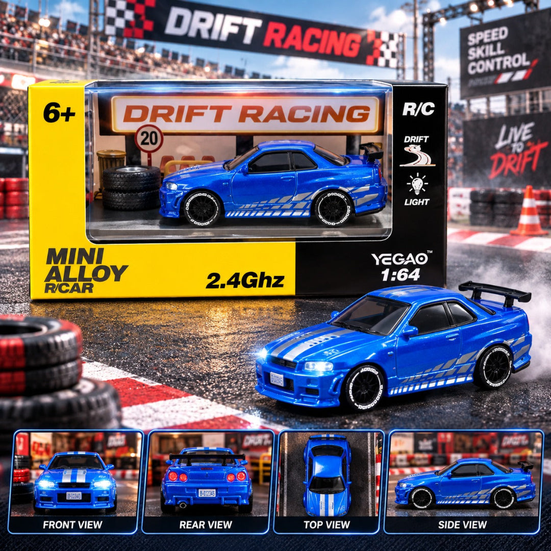 Yegao Mini Alloy RC Drift Car 1:64 with 2.4GHz Remote Control –Blue