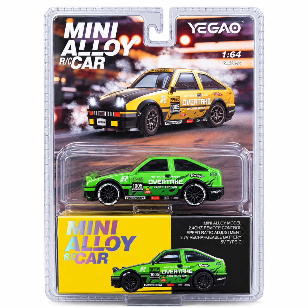 Yegao Mini Alloy RC Sports Drift Car 1:64 with 2.4GHz Remote Control –Green