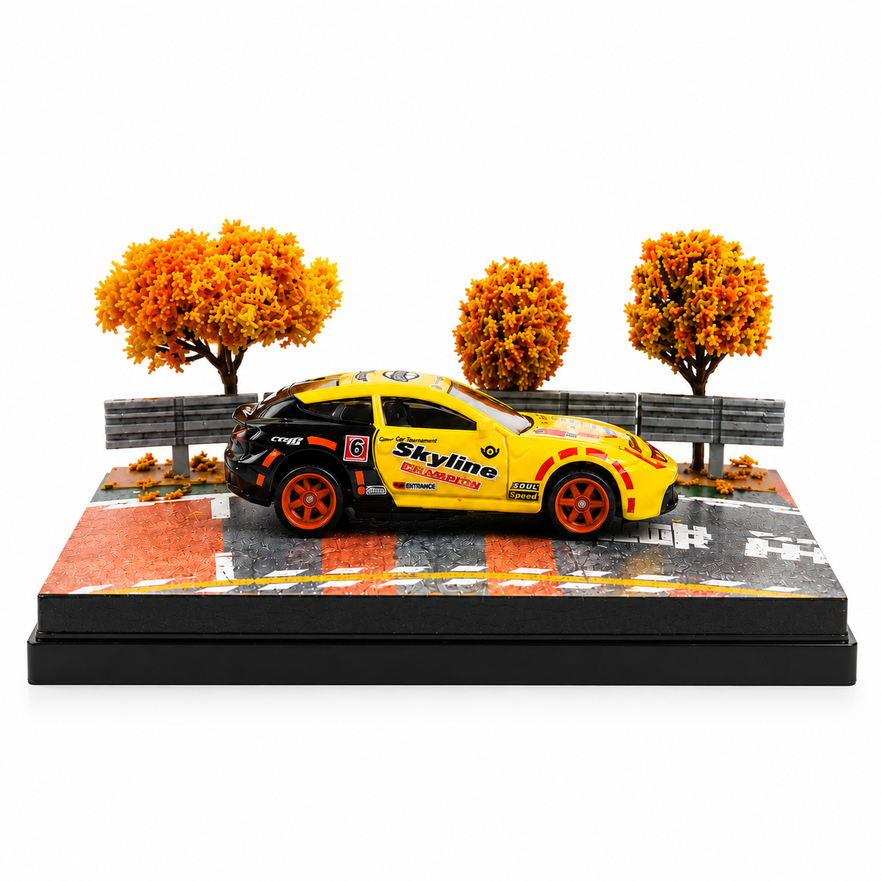 Yellow Racing Car Miniature Diorama Display – Premium Trackside Scene with Acrylic Case |