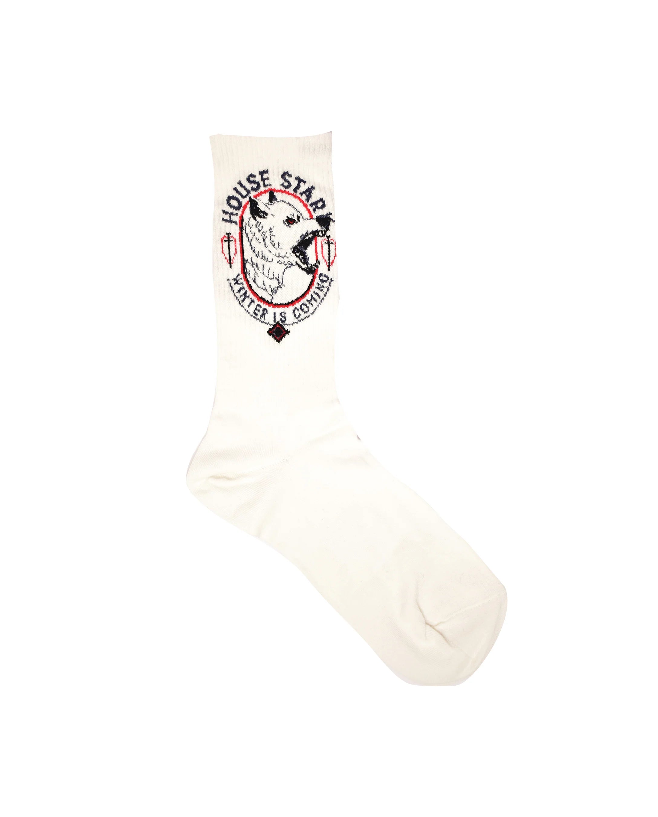 Game Of Thrones House Lannister Sigil & House Of Stark Crew Length Rib Socks For Men - White And Black