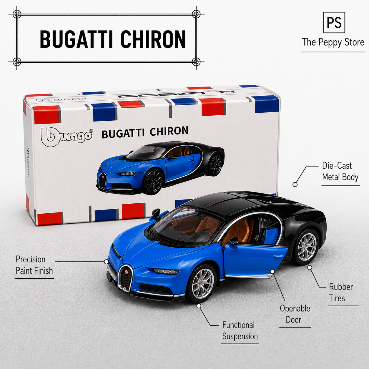 Official Bburago Bugatti Chiron - 1 : 64 Diecast Scale Model