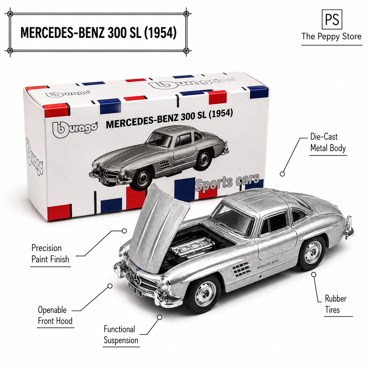 Bburago 1:64 1954 Mercedes Benz 300SL Diecast Metal Model Car