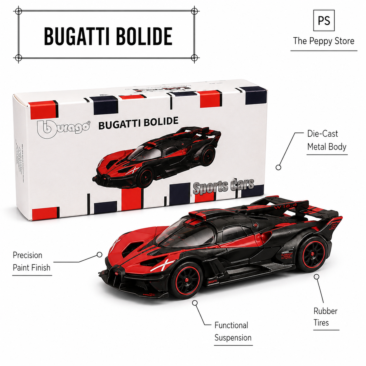 Official Bburago Bugatti Bolide Red - 1 : 64 Diecast Scale Model
