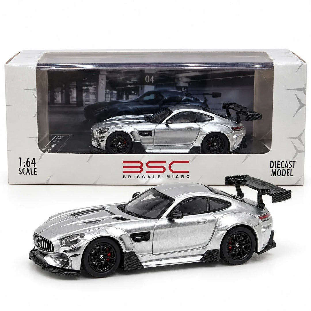 BSC Briscale-Micro Mercedes-AMG GTS Carbonerre Silver Chrome 1:64 Diecast Model Car with box