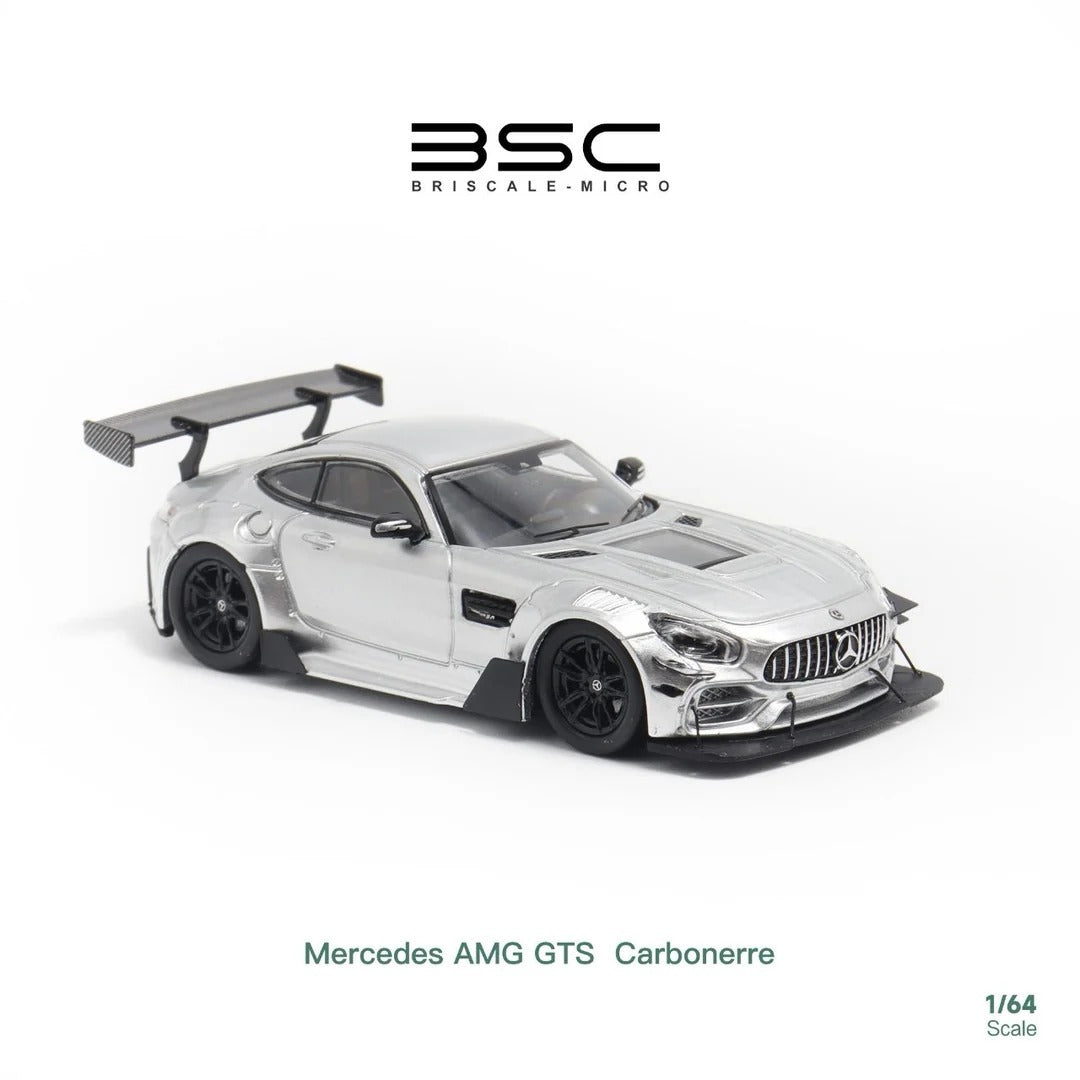 BSC Briscale-Micro Mercedes-AMG GTS Carbonerre Silver Chrome front three-quarter view