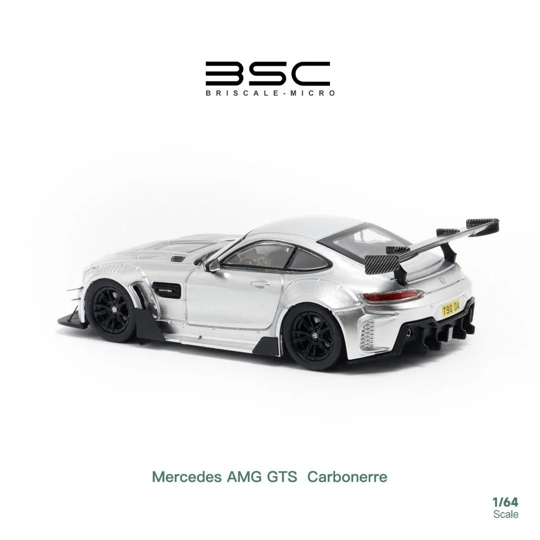 BSC Briscale-Micro Mercedes-AMG GTS Carbonerre Silver Chrome rear view showing wing and diffuser
