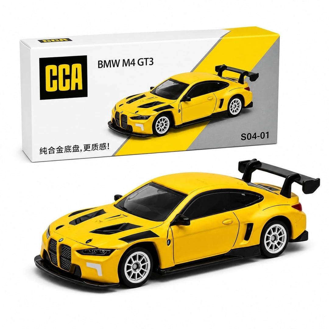 CCA BMW M4 GT3 1:64 Scale Yellow diecast model car with box