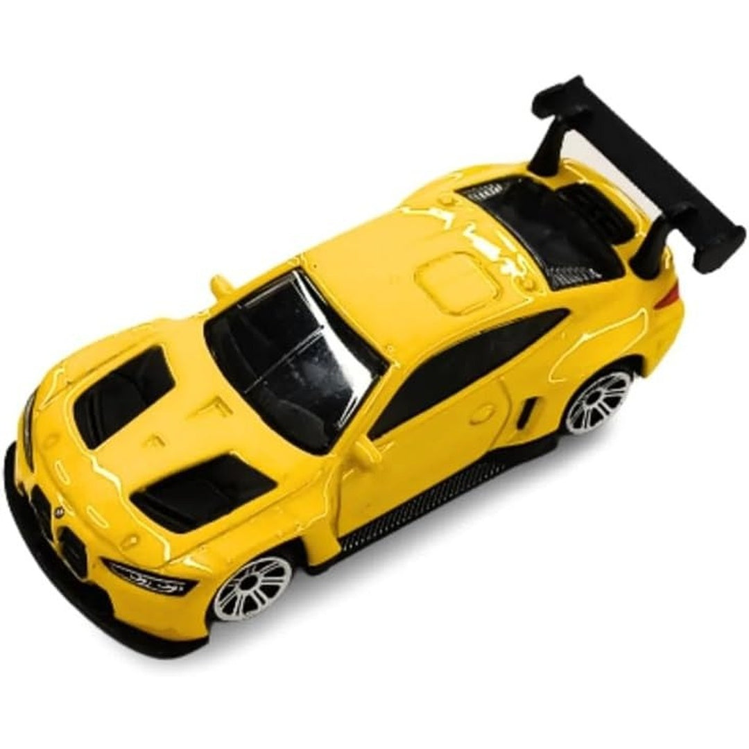 CCA BMW M4 GT3 1:64 Scale Yellow diecast model car - rear three-quarter view