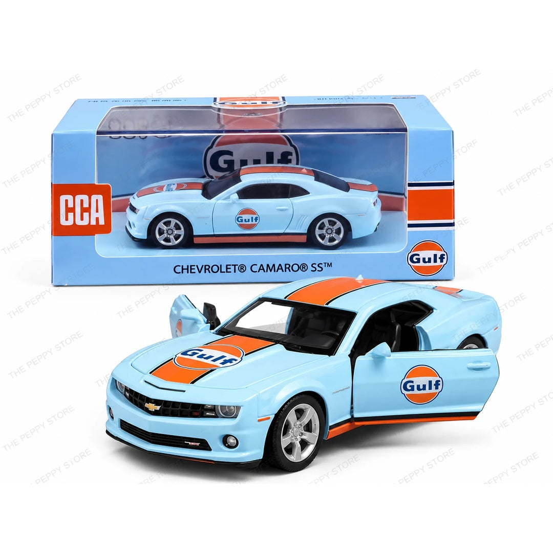 Scale 1:64 CCA Chevrolet Camaro SS Diecast Metal Model Car with Acrylic Case - Gulf Livery Packaging
