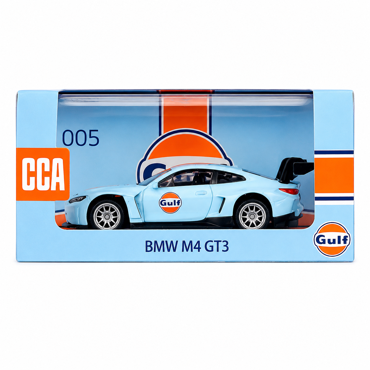 Scale 1 : 64 CCA Premium Gulf BMW M4 GT3 - Blue Diecast Metal Model Car With Acrylic Case