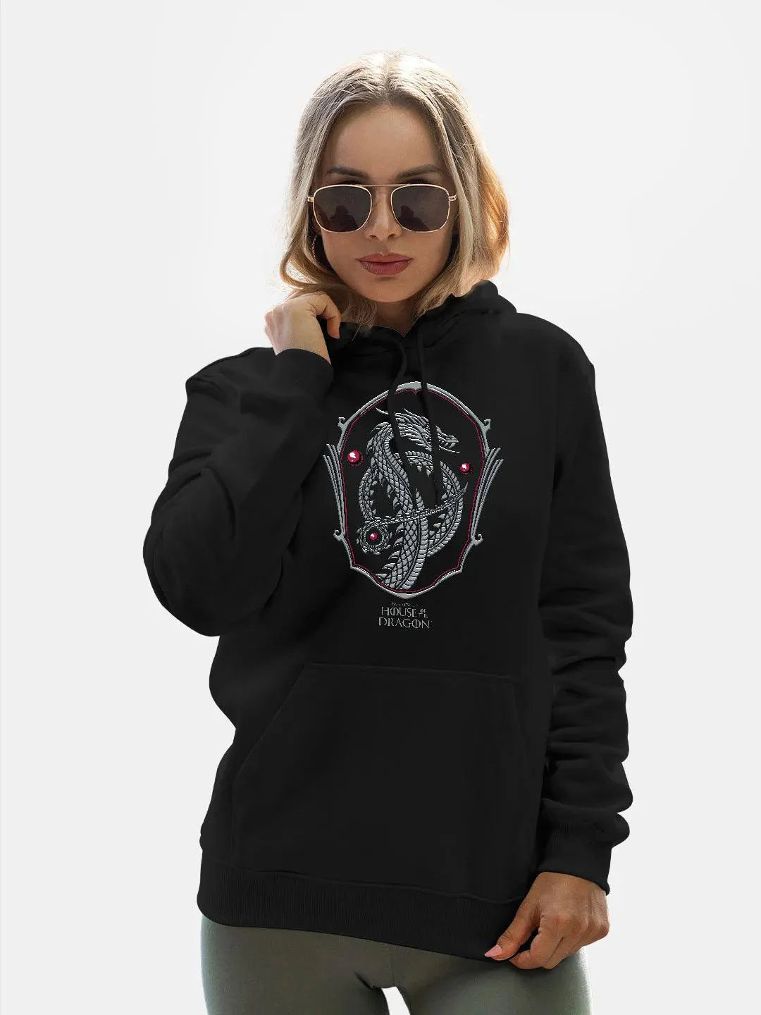 Silver Dragon Crest - Women Hoodie Black Colour - ThePeppyStore