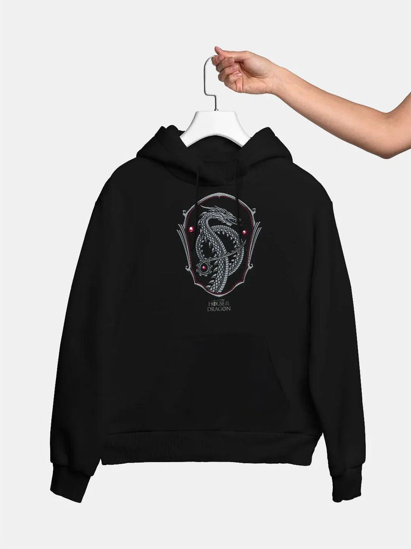 Silver Dragon Crest - Women Hoodie Black Colour - ThePeppyStore