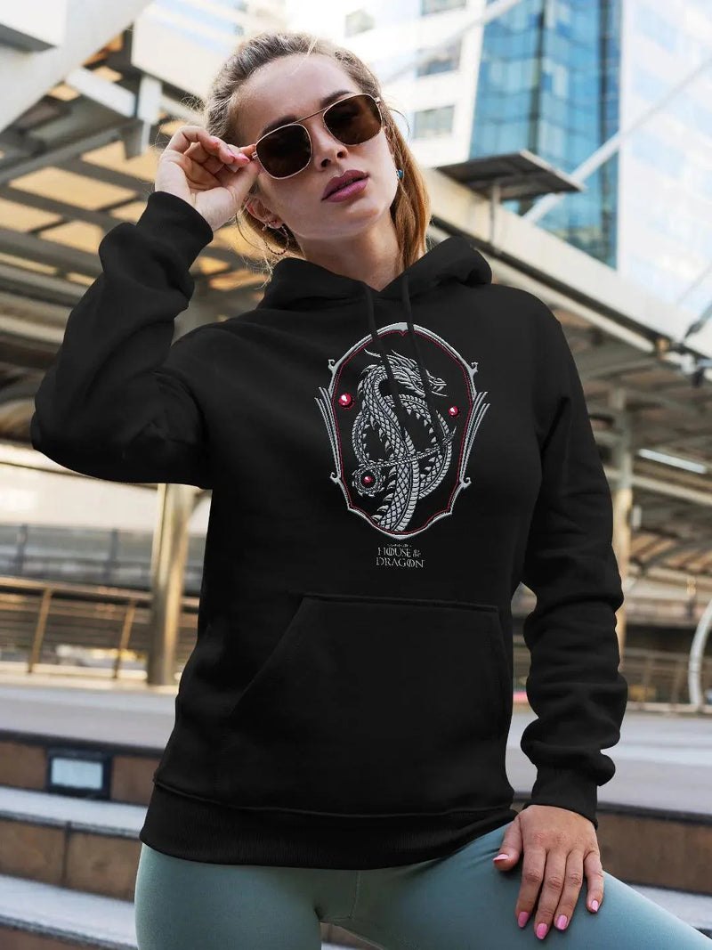 Silver Dragon Crest - Women Hoodie Black Colour - ThePeppyStore