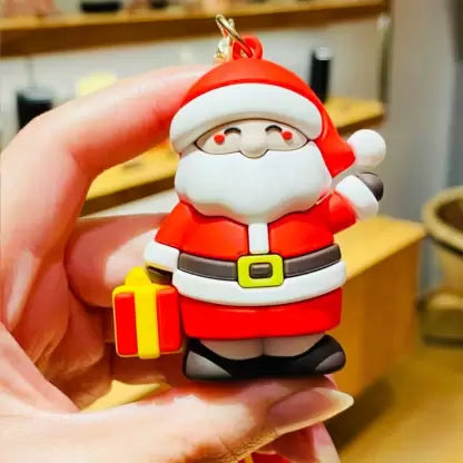 Santa Claus 3D Silicon Keychain With Bagcharm and Strap