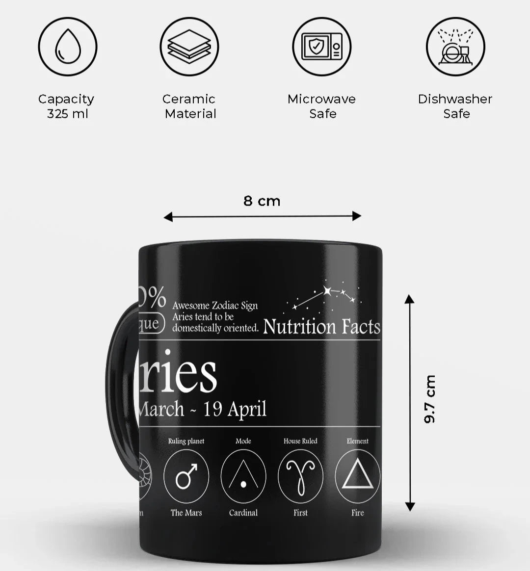 Aries Nutrition Facts - Ceramic Black Coffee Mug