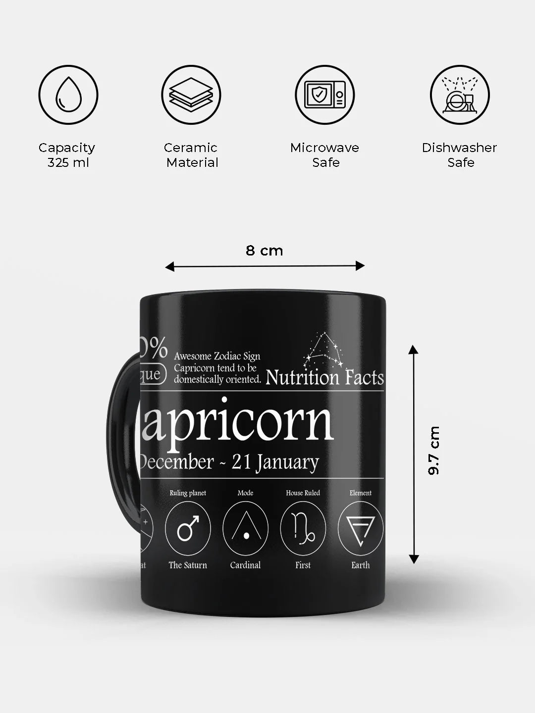 Capricorn Nutrition Facts - Ceramic Black Coffee Mug