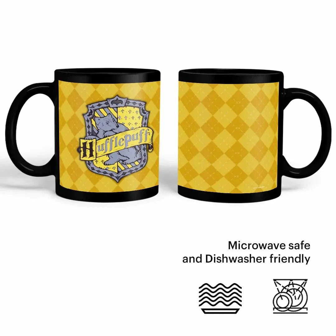 Harry Potter Crest Hufflepuff Ceramic 3D Black Coffee Mug - 325 Ml