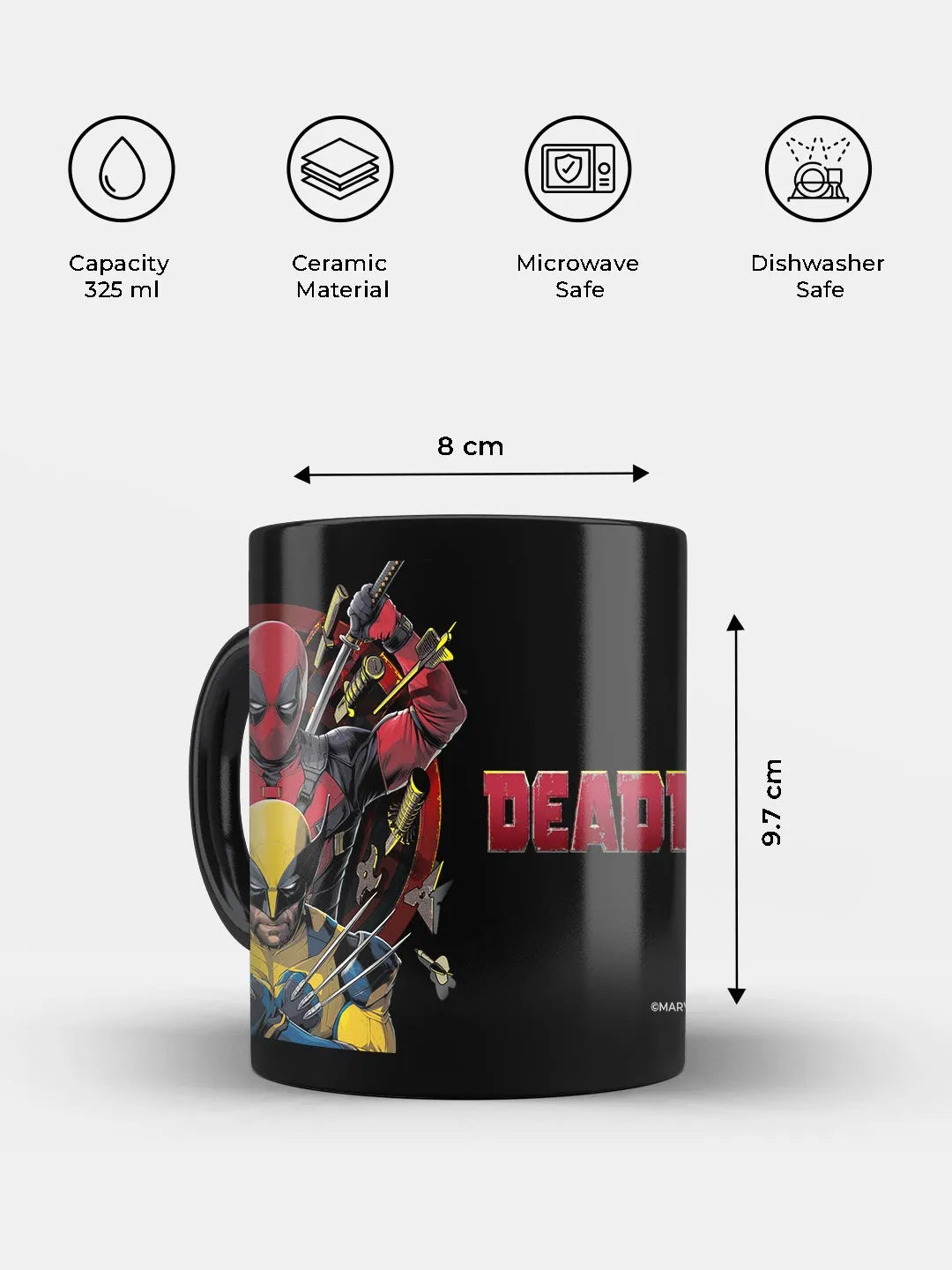 Deadpool Wolverine Bull's Eye 3D Black Ceramic Coffee Mug