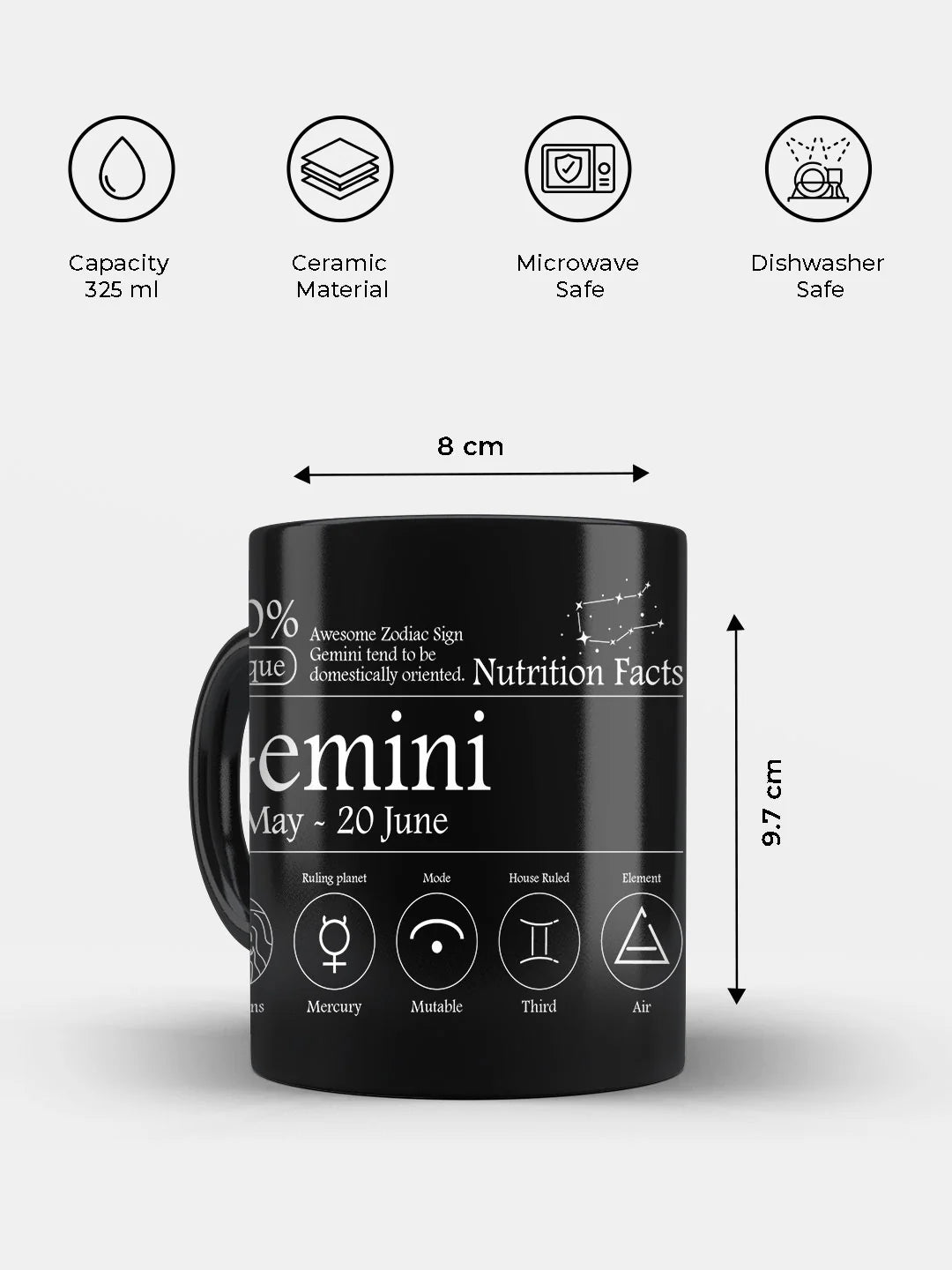 Gemini Nutrition Facts - Ceramic Black Coffee Mug